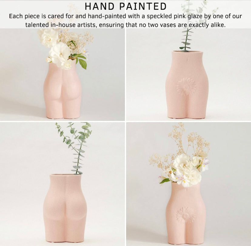 Body Vase Female Form, Tall Butt Vases for Flowers [Speckled Matte Pink Ceramic] Booty Cheeky Woman Shaped Sculpture Modern Boho Room Decor Indoor Planter Pot Feminist Lady Bum Unique Table Accent Art