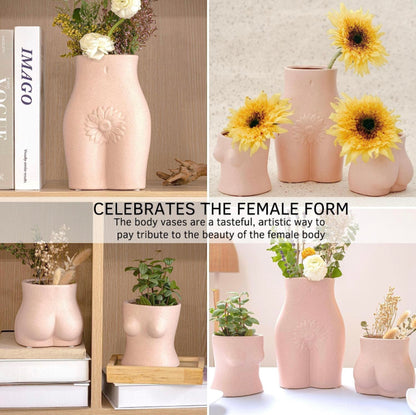 Body Vase Female Form, Tall Butt Vases for Flowers [Speckled Matte Pink Ceramic] Booty Cheeky Woman Shaped Sculpture Modern Boho Room Decor Indoor Planter Pot Feminist Lady Bum Unique Table Accent Art