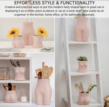 Body Vase Female Form, Tall Butt Vases for Flowers [Speckled Matte Pink Ceramic] Booty Cheeky Woman Shaped Sculpture Modern Boho Room Decor Indoor Planter Pot Feminist Lady Bum Unique Table Accent Art